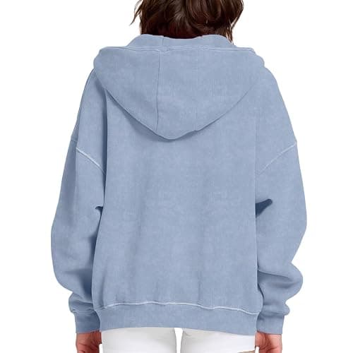 Dnzzs Womens Zip Up Hoodie Oversized Acid Wash Sweatshirts Heavyweight Fall Fashion Outfits Casual Jackets Winter Clothes thumbnail 4