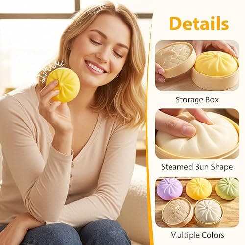 Dumpling Squishies, 2026 New Handmade Pressure Relief Balls, Dumplings Stress Fidget Sensory Balls with Food Steamer, Stress Relief Fidget Relaxation Gift (White) thumbnail 5