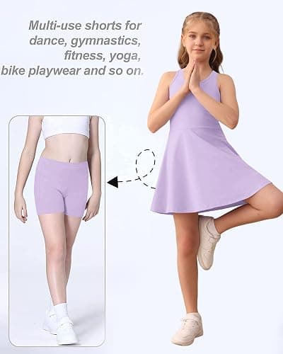 Haloumoning Girls Sleeveless Tennis Dress Kids Racerback Golf Dress School Sports Dresses Outfit with Shorts Pockets thumbnail 5