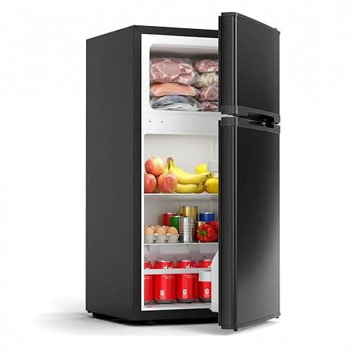 COWSAR 2.5 Cu.Ft Mini Fridge with Freezer, Double Reversible Door Compact Dorm Refrigerator with 2 Removable Shelves, Commercial Apartment Fridge for Bedroom, Office, Kitchen, Dorm, Black - Image 1