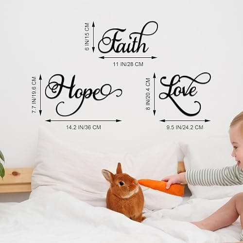 ESTART Faith Hope Love 3 Pieces Metal Wall Decor Inspirational Black Letter Sign Wall Art Rustic Vintage Farmhouse Word Metal Sign Family Wall Decor for Home Bedroom Living Room thumbnail 3