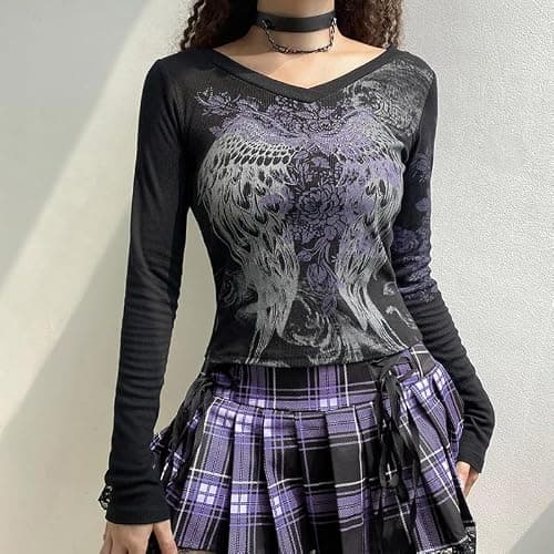 Grunge Shirts Emo Clothe Teen Girls Vintage Graphic Tee Y2k 2000s Goth Top Women Mcbling Long Sleeve Streetwear thumbnail 2