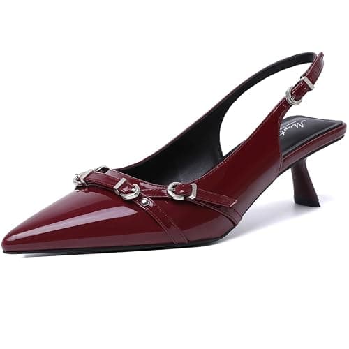Mostrin Kitten Heels for Women Pointed Toe Pumps Patent Leather Low Heel Slingback Heels with Buckle Dress Shoes for Dating Party Working - Image 1