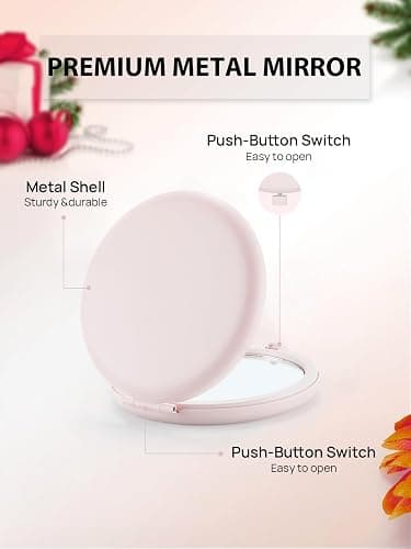 Getinbulk Compact Mirror for Purse, Double-Sided 1X/2X Magnifying Metal Pocket Makeup Mirrors(Round,Pink Marshmallow) thumbnail 5