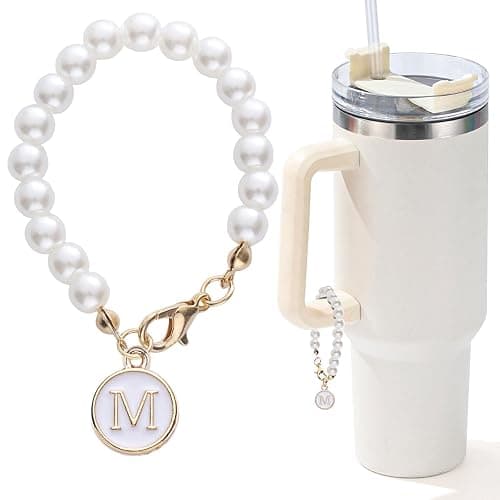 LUHOHI Letter Charm for Stanley Cup，Pearl Chain Accessories Stanley Cup Initial Charms for Handle Stuff Decor Water Bottle Jewelry Tumbler Cute Simple Modern Personalized Name ID Decorations (M) - Image 1