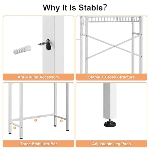 Kalrin Over-The-Toilet Storage Rack, 4-Tier Bathroom Organizer Shelf Over Toilet with Adjustable Shelf and Basket, Freestanding Space Saver Bathroom Shelves Above Toilet for Room (Pure White) thumbnail 5