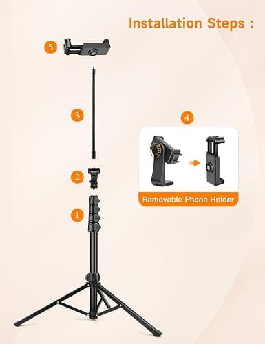 Phone Tripod, 86" Tall Tripod for iPhone with Flexible Gooseneck & Remote, Portable Aluminum Cellphone Stand for Selfies, Video Recording,Travel, Compatible with iPhone Android thumbnail 9