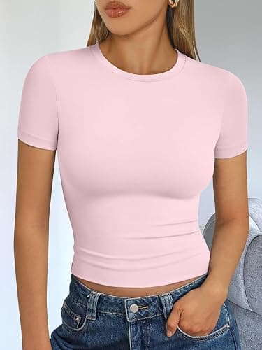Trendy Queen Womens Short Sleeve T Shirts Summer Crop Tops Basic Slim Fit Gym Workout Y2k Clothes thumbnail 3