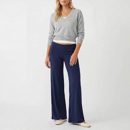 Fold Over Yoga Pants for Women Low Rise Wide Leg Cute Flare Sweatpants | Low Waisted,Lounge Pants,Back to School Clothes for Teen Girls thumbnail 7