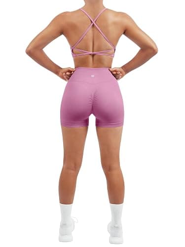 SUUKSESS Women Seamless Workout Sets Strappy Sports Bra High Waist Booty Shorts Outfits thumbnail 2