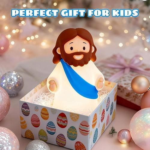 KangTen CHEN Jesus Night Light Rechargeable Bedside Night Light Dimmable Silicone LED Light Ideal for Religious Gatherings, Gifts for Sunday School, Baptism Presents, Easter Egg Decorations (Blue) thumbnail 6