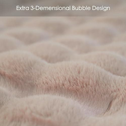 Super Comfort Oversized Warm Thick Bubble Luxury Plush Rabbit Faux Fur Throw Blanket, Fluffy Blanket,Soft Cozy Blanket for Couch Chair Bed Sofa Living Room (Wheat, 60inX80in) thumbnail 2