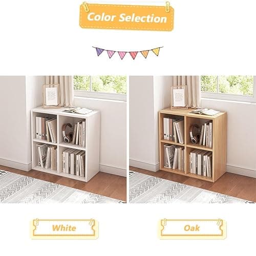 NELYE 4 Cube Organizer Bookcase - Fabric Storage Bins Container, Open Shelf Simple Compartments Bookshelf, Oak - 4-Cube - Oak thumbnail 5