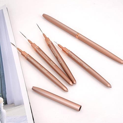Komall Metallic Nail Art Brushes, 5Pcs Liner Brush Set, UV Gel Polish Painting Art Design Pen for Long Lines, Thin Details, Fine Drawing Sizes 4/8/12/20/25mm(Champagne Gold) thumbnail 7