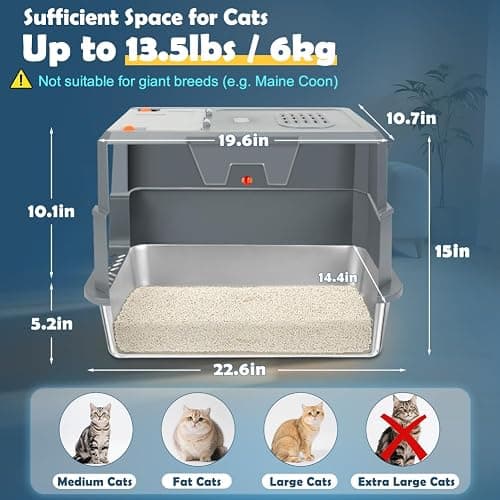 SZEE Stainless Steel Litter Box, Large Size, Fully/Half Enclosed Design, Foldable Front Door for Scooping, Activated Charcoal Odor Control, Prevent Splashing Out thumbnail 2