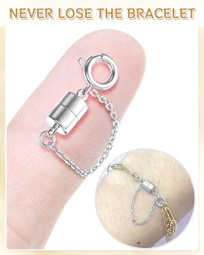 MKCYD 8Pcs Magnetic Bracelet Clasps and Closures with Safety Chain Never Fall Silver Bracelet Extender Converter Magnetic Clasps for Women thumbnail 2
