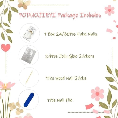 3D Pink Flower Press On Nails Nude Pink Gradient French Tip False Nails with Water Drop & Gold Starfish Decor, Medium Almond Reusable Fake Nails for Women Wedding Date (30 Pcs) thumbnail 5