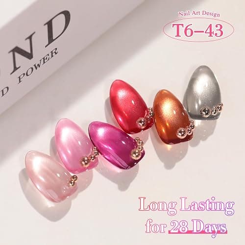 Double Rhythm Cat Eye Gel Nail Polish Set of 6 Same Color Same Bottle 0.5 Oz Shimmer Glitter with Magnet Holographic Reflective Magnetic UV Nail Polish Kit at Home (Glass Brown Red Nude-T6-43) thumbnail 8