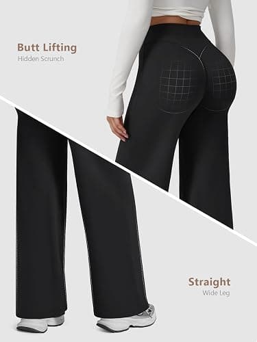 Straight Leg Leggings Women, Butt Lifting High Waisted Wide Leg Yoga Pants, No Front Seam Workout Gym Lounge Pants thumbnail 4
