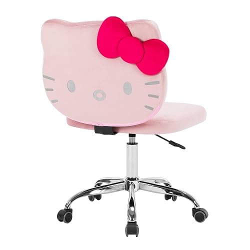 Impressions Vanity Hello Kitty Kawaii Swivel Vanity Chair for Makeup Room, Adjustable Height Desk Chair with Wheels Rolling, Comfy Polyurethane Foam Back Armless Chair for Dorm (Pink) thumbnail 4