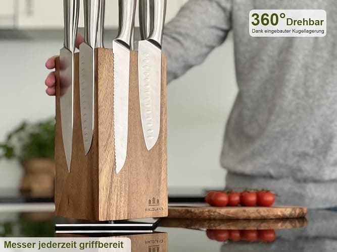 WALDLAND Bloc à couteaux de qualité supérieure sans couteau,Bloc à couteaux magnétique et rotatif à 360°,En bois d'acacia élégant et robuste,Bloc en bois,Organiseur de cuisine thumbnail 2
