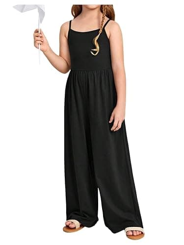 WDIRARA Girl's Spaghetti Strap Sleeveless Loose Jumpsuit Wide Leg Long Pants Overalls - Image 1
