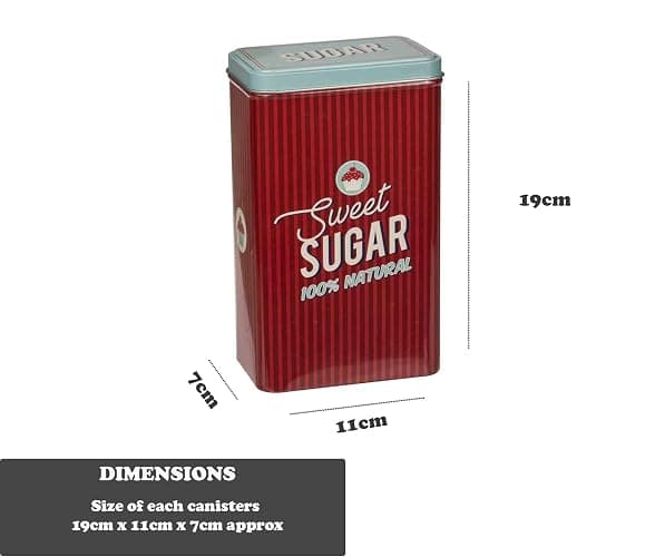 Almineez Retro Set of 3 Stainless Steel Tea Coffee Sugar Jar Canisters Kitchen Container Tins Storage Organiser Set Air Tight Vintage Design thumbnail 4