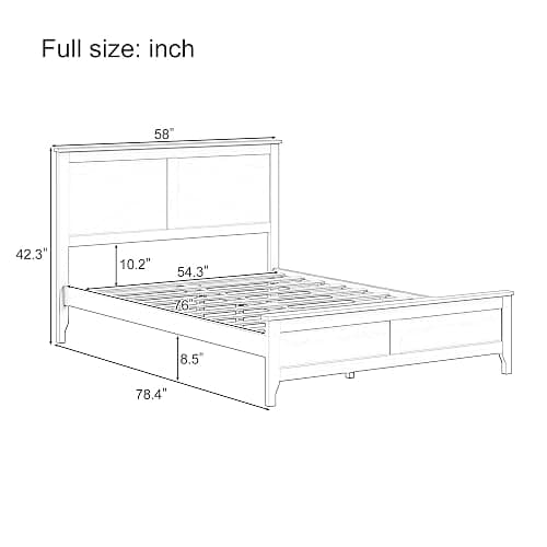 Merax Full Size Platform Bed, Wooden Full Platform Bed Frame with Headboard and Footboard, Wood Slat Support, No Box Spring Needed, White thumbnail 2