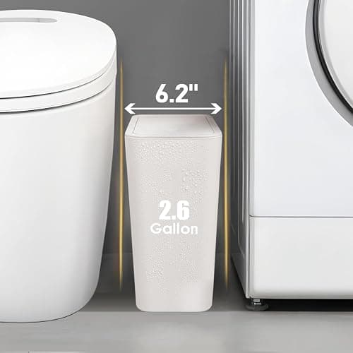 TIPGO Bathroom Trash Can with Lid, 10 Liter/ 2.6 Gallon Slim Garbage Can, Small Trash Bin Waste Basket with Pop-Up Lid for Kitchen, Bedroom, Living Room, Office (White) thumbnail 3