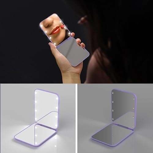 Kintion Pocket Mirror, 1X/3X Magnification LED Compact Mirror (Purple) | Travel Mirror with Light for Purse, 2-Sided, Portable, Folding, Handheld, Small Lighted Mirror for Gift thumbnail 4
