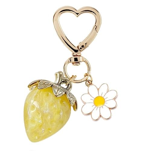 Agromusk Cute Strawberry Keychain,Bag Charms,Kawaii Heart Flower Daisy Key chains Accessories Decor for Girls Purse Gift - Image 1