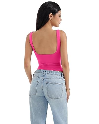 SUUKSESS Women Padded Open Back Boat Neck Tank Tops Double Lined Basic Shirts thumbnail 4