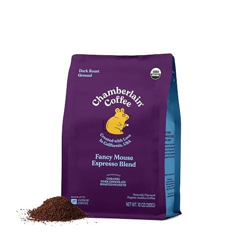 Chamberlain Coffee Organic Espresso Dark Roast Coffee Blend - Ground - Smooth & Balanced w/Dark Chocolate, Roasted Peanuts, Sweet Caramel Notes, Perfect for Everyday Moments - 10 oz - Image 1