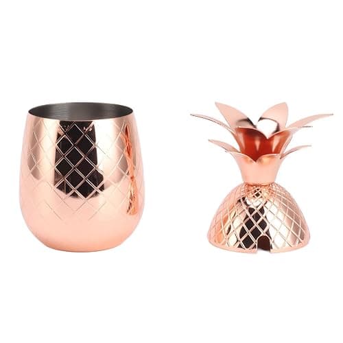 Kukyller Stainless Steel Cocktail Mixing Glass, Stainless Steel Pineapple Cocktail Mixer Drinking Shaker Accessories Pineapple Shape Cocktail Cup for Bartender, Home Bar Use 500ml (Rose Gold) thumbnail 8