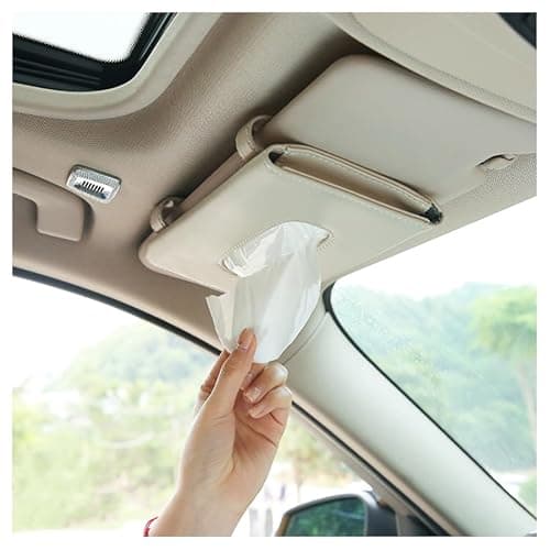 Car Tissue Holder, Sun Visor Napkin Box, Auto Napkin Case with Tissues Refill, Paper Towel Dispenser, Vehicle Interior Accessories Universal for Car SUV Pickup Truck-Beige thumbnail 5