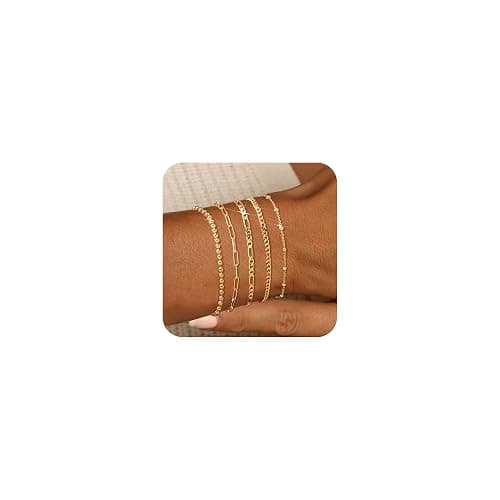 adoyi Gold Bracelets for Women, 14K Gold Plated Stackable Bracelet Stack Set Adjustable Charm Paperclip Chain Cuban Link Layered Waterproof Jewelry Sets Gifts for Womens 6.0/6.8/7.2" - Gold 6.8 IN General Wrist - Image 1