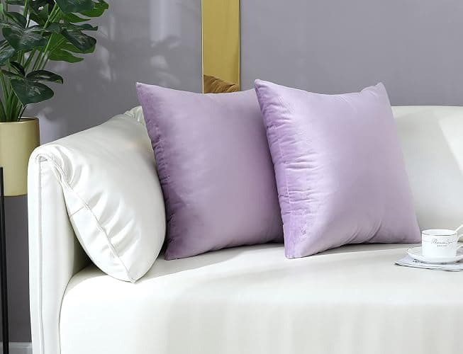 mixeoo Comfy Lavender Throw Pillow Covers Decorative Square Solid Thick Velvet Super Soft Cushion Cases Home Decor for Sofa Couch Living Room Chair, Set of 2, 18 x 18 Inch thumbnail 3