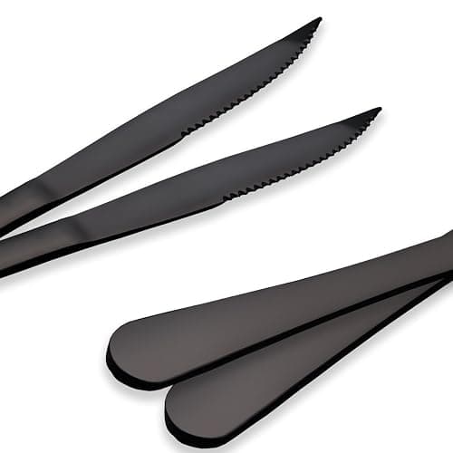 Berglander Black Titanium Plating Stainless Steel Steak Knives Heavy-Duty Stainless Steel Steak Knife Set of 6 for Chefs Commercial Kitchen Great For BBQ Weddings Dinners Parties All Homes & Kitchens - Black 6 steak knife thumbnail 3