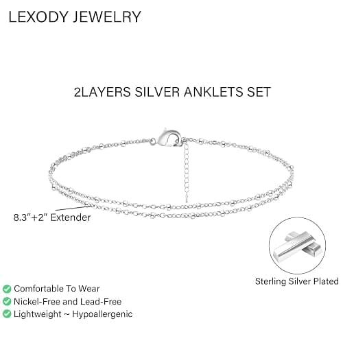 LEXODY Silver/Gold Anklets for Women, Sterling Silver Evil Eye Ankle Bracelets for Women Trendy Dainty Waterproof Anklets Set Adjustable Layered Anklet Bracelets for Women Silver Jewelry Gift thumbnail 5