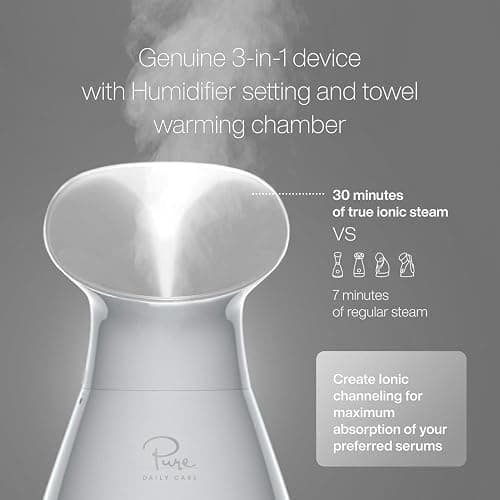 Pure Daily Care NanoSteamer Large 3-in-1 Nano Ionic Facial Steamer with Precise Temp Control - Humidifier - Unclogs Pores - Blackheads - Spa Quality - Bonus 5 Piece Stainless Steel Skin Kit (Silver) thumbnail 3