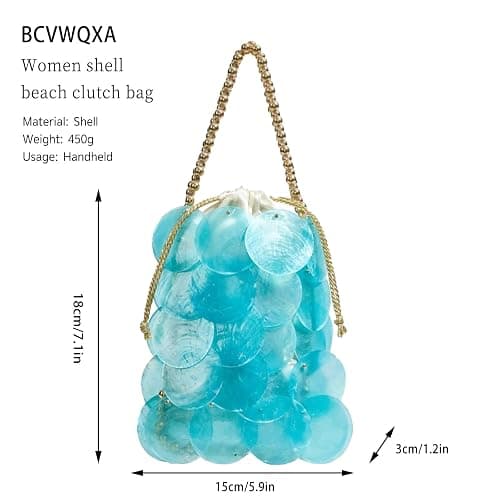 BCVWQXA Women Fashion Shell Woven Handbag Chic Shell Beach Bag Beaded Chain bag for Summer Travel Beach Party thumbnail 4