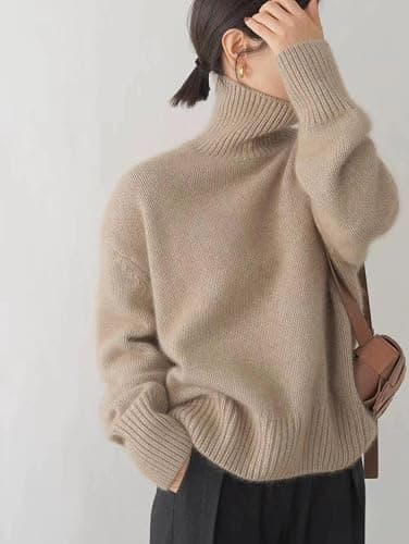 Yancremio Rollkragenpullover für Damen Modischer lässiger lockerer Warmer Strickpullover Eleganter Dicker weicher Rollkragenpullover in Volltonfarbe thumbnail 2