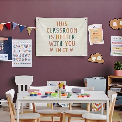 QROZIAR Boho Classroom Decor for Teacher, Cute Neutral Classroom Must Haves Wall Decor, Welcome Sign Canvas Banner Wall Hanging Banner Flag, Back To School Wall Flags for Nursery Classroom Teacher, This Classroom Is Better With You In It 30x20 inchs thumbnail 3