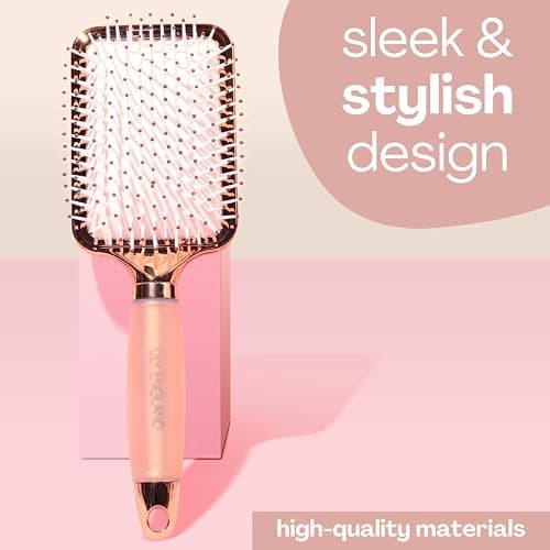Lily England Paddle Hair Brush for Women with All Hair Types - Professional Hairbrush for Blow Drying, Detangling & Straightening - Smooth Brush with Gel Handle for Easy Grip, Rose Gold-White thumbnail 6
