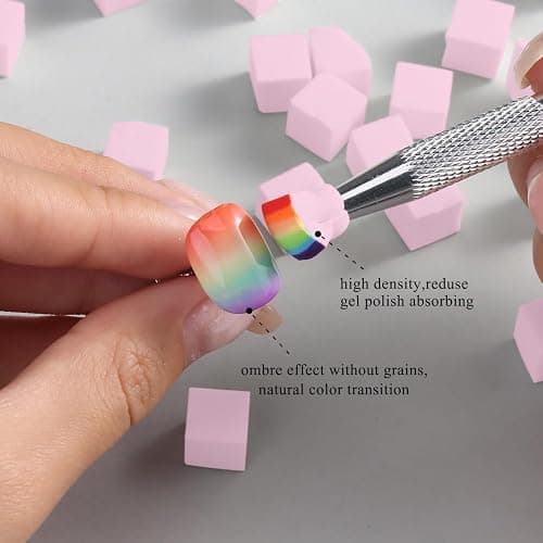 Fcozpjk 100Pcs Soft Nail Sponges for Ombre, Gradient Effect Pink Nail Art Sponges With Grabbing Pen 6Pcs Wedge Sponges Aura Nails Ombre Nail Brush Professional Accessories Manicure Salon Supplies thumbnail 4