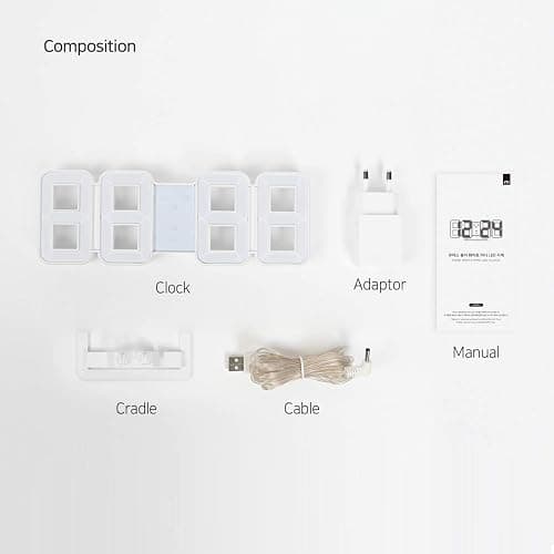 mooas 3D Pure Mini White LED Clock, Multi-Function LED Clock (Calendar, Alarm, Temperature) (8.5" White Table Alarm Clock) thumbnail 11