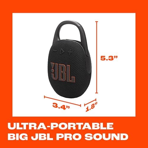 JBL Clip 5 - Ultra-Portable, Waterproof & Dustproof Bluetooth Speaker, Big JBL Pro Sound with Punchy bass, Integrated Carabiner, Up to 12 Hours of Play, Made in Part with Recycled Materials (Black) thumbnail 5