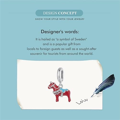 BRBRB Schwedischer Dalapferd-Charm aus 925er Sterlingsilber – rot oxidierte DIY-Perle mit 3A-Zirkonia, kompatibel mit Schmuck von Pandora, Biagi, Troll und Chamilia thumbnail 9