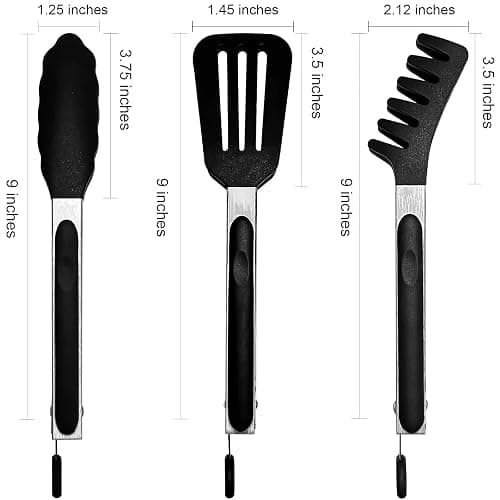 HST Tongs for Cooking with Silicone Tips(3 Pack), Non Stick Kitchen Tongs with Silicone Tip for Cooking BBQ Baking (9", Black) thumbnail 2