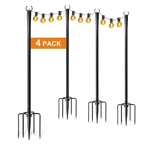 4 Pack String Light Poles for Outside, Thickened Metal Christmas Lights Hanger Pole Outdoor with Fork, Lighting Hanging Post Accessories for Patio Decor Garden Backyard Yard Outside Decorations - Image 1
